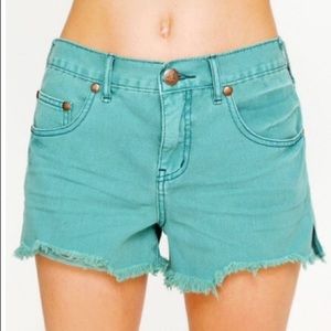 EUC Free People Teal Shark Bite Cutoff Jean Shorts